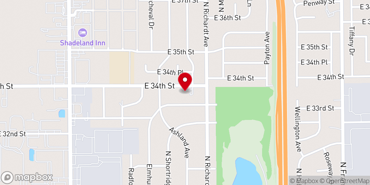 Map showing location of Shadeland Baptist Church