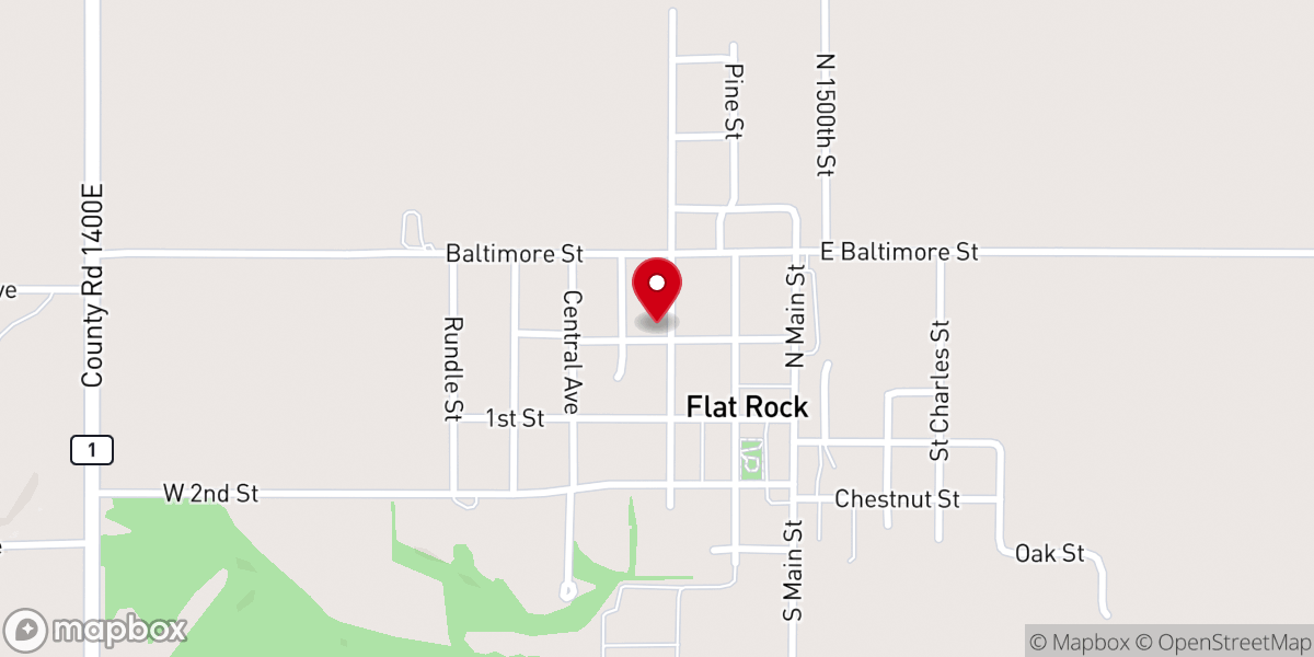 Map showing location of Flat Rock First Christan Church