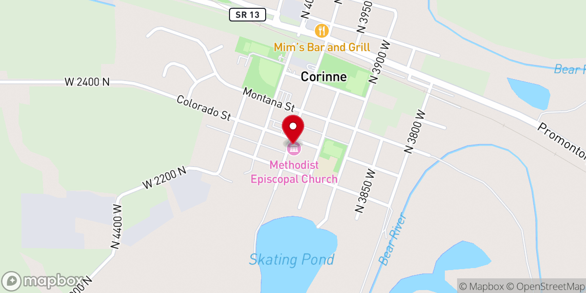 Map showing location of Corinne Methodist Episcopal Church
