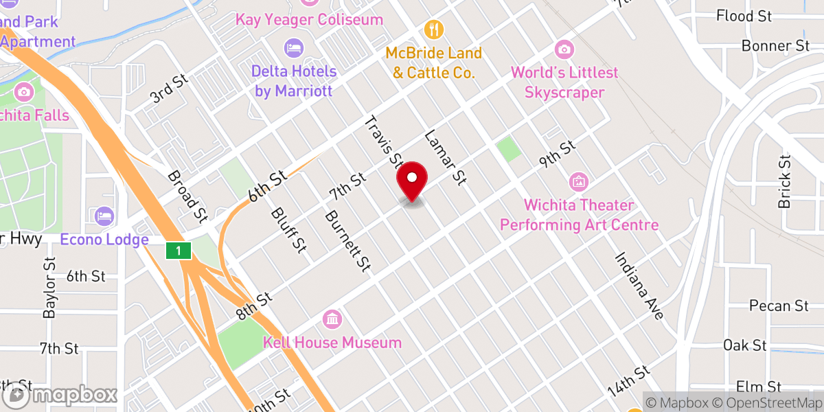 Map showing location of Wichita Falls Baptist Church
