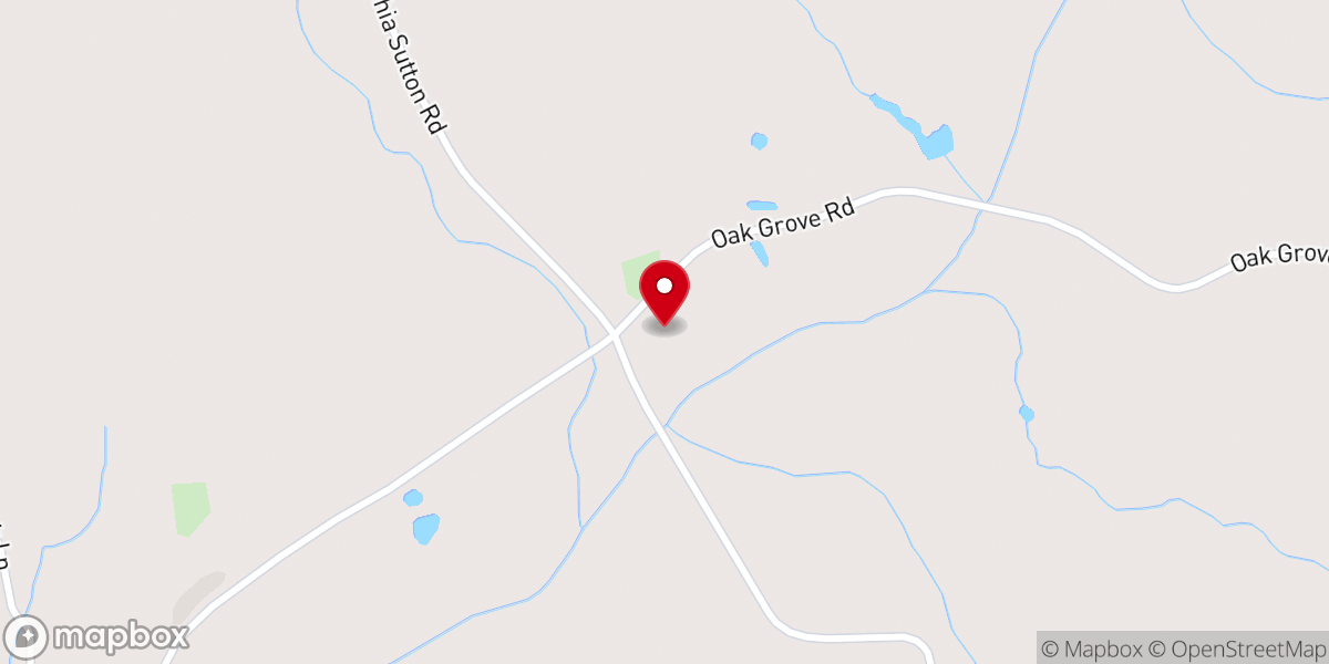 Map showing location of Oak Grove Baptist Church