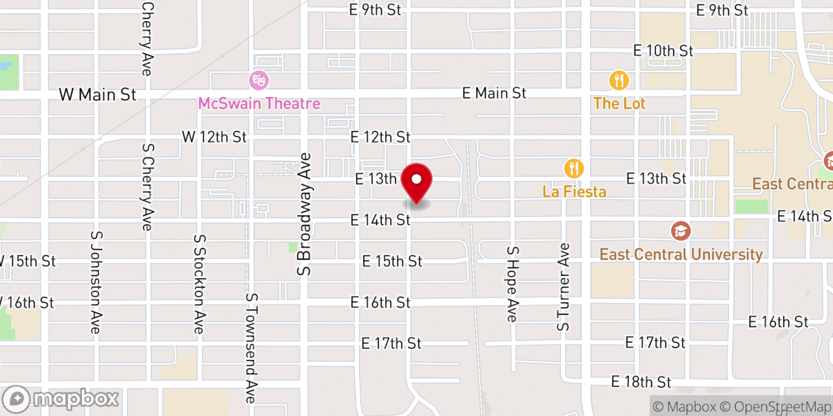 Map showing location of Ada First Assembly of God Church
