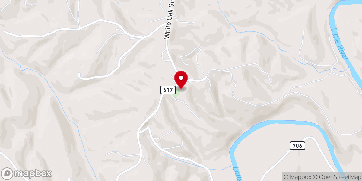 Map showing location of White Oak Grove Baptist Church
