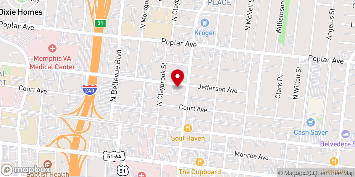 Map showing location of Catholic Charities of West Tennessee Food Pantry
