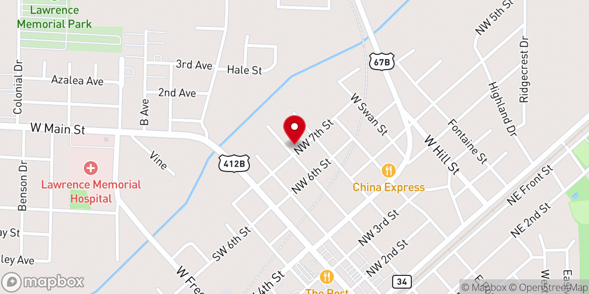 Map showing location of First Free Will Baptist Church