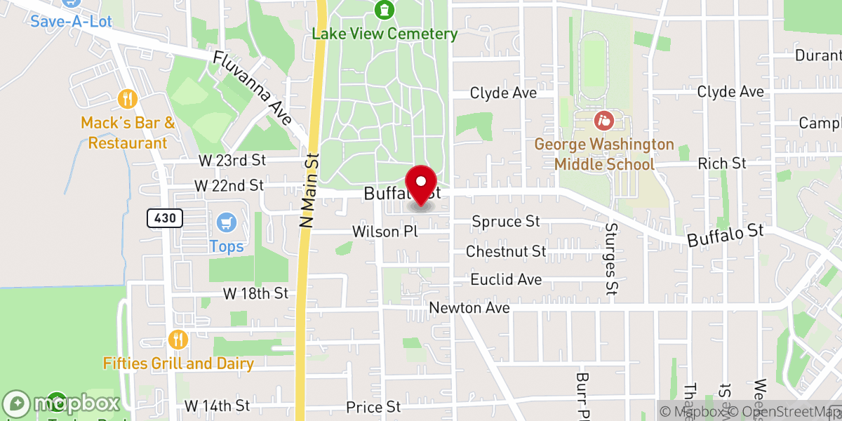 Map showing location of Elmwood Avenue Methodist Church