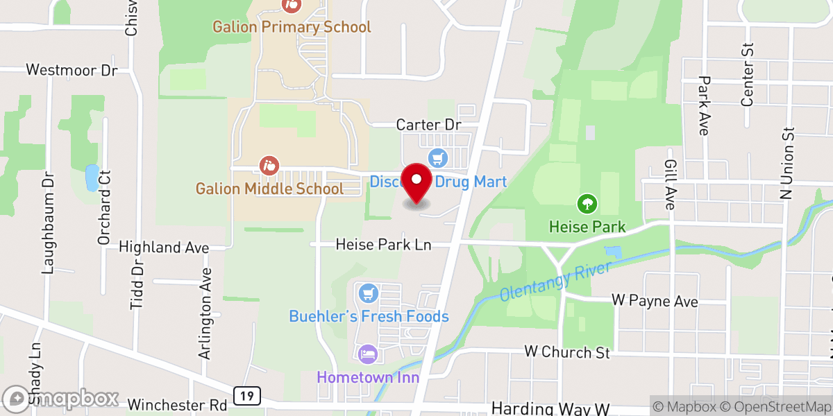 Map showing location of Galion Alliance Church