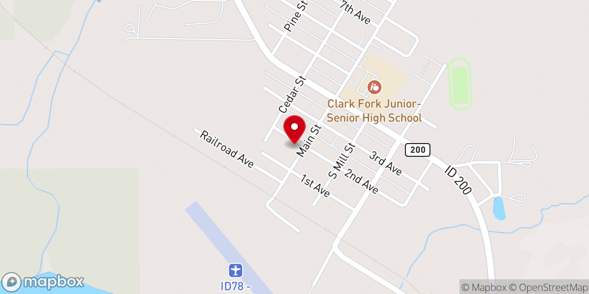 Map showing location of Clark Fork Baptist Church