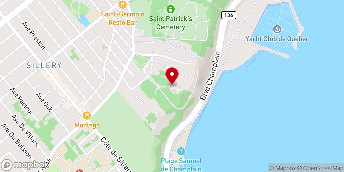 Map showing location of Montmartre Canadien Chapel
