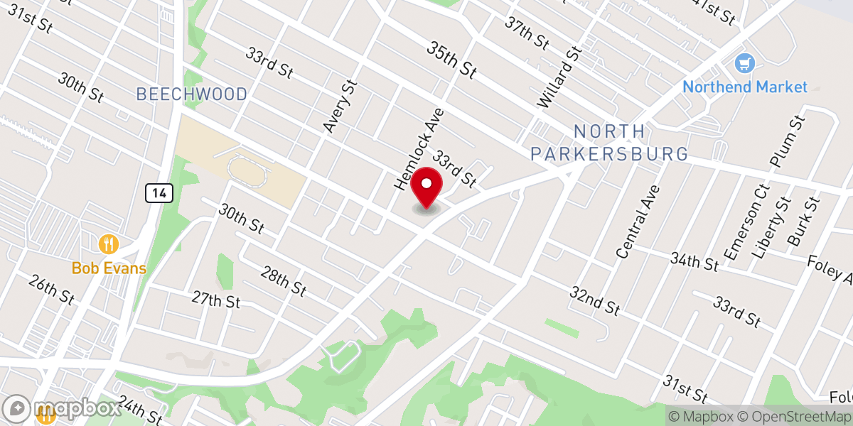 Map showing location of North Parkersburg Baptist Church
