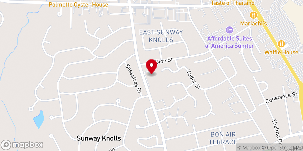 Map showing location of Sumter First Assembly of God