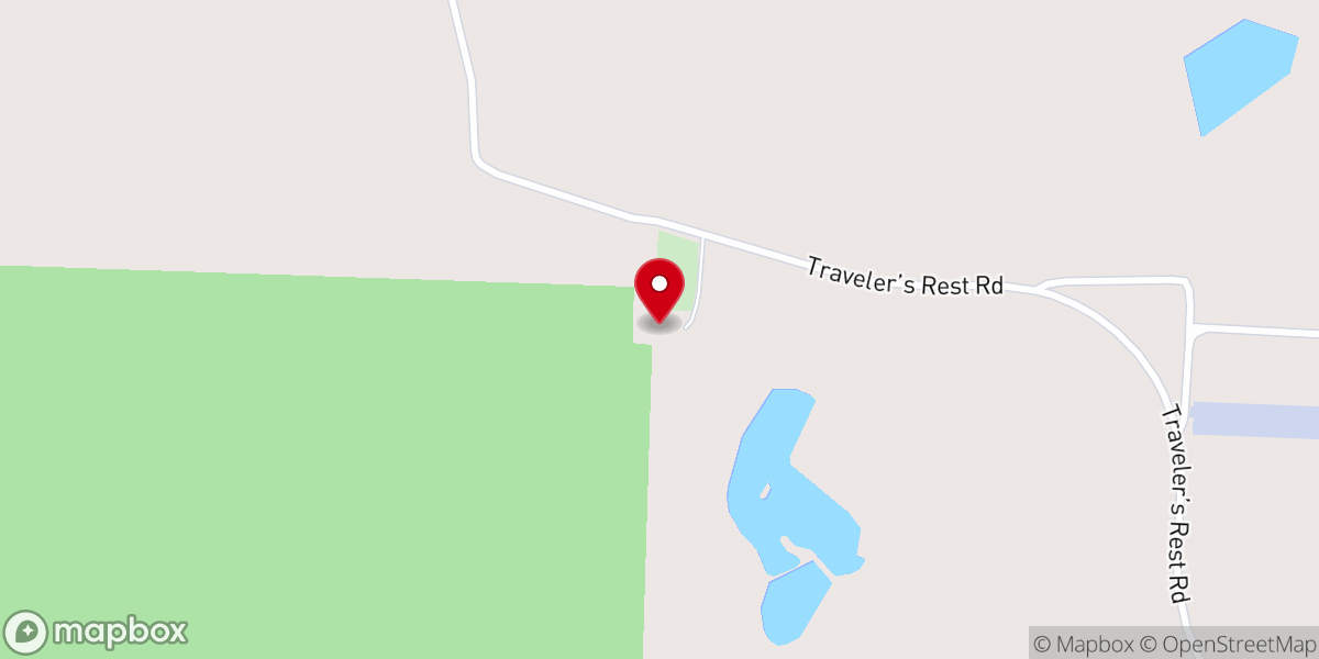 Map showing location of Travelers Rest Free Will Baptist Church