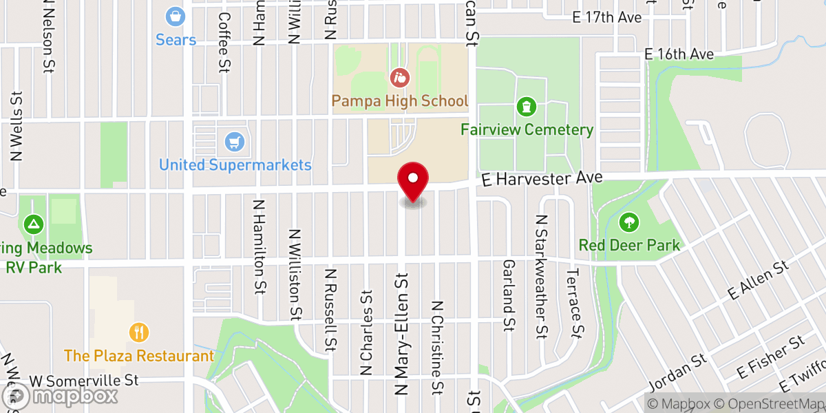 Map showing location of Mary Ellen and Harvester Church of Christ