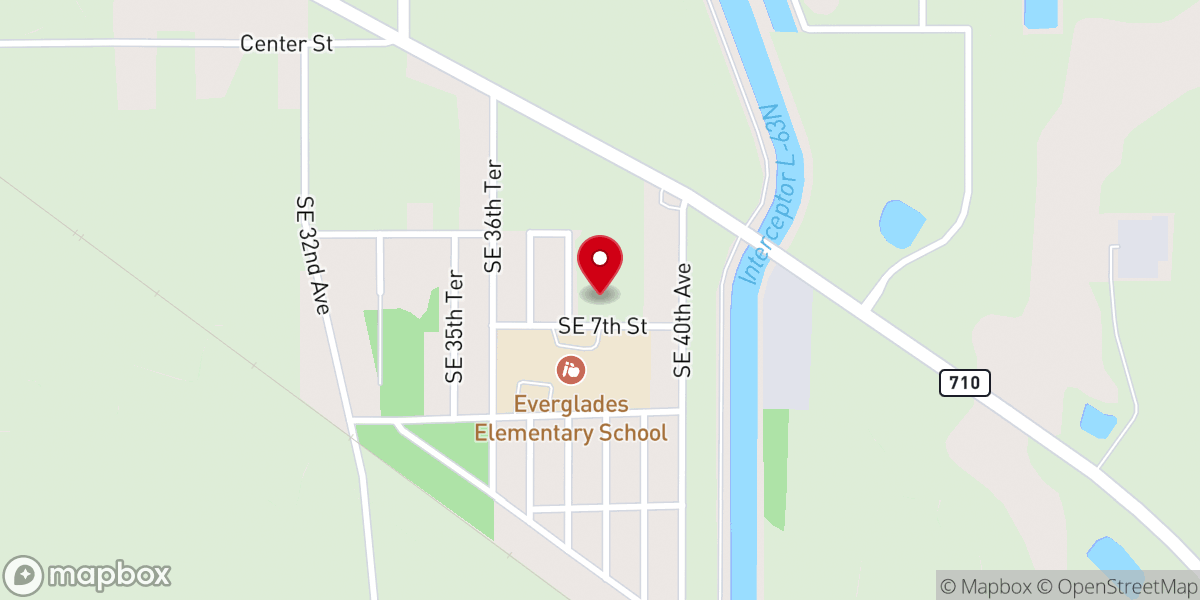 Map showing location of Everglades Baptist Church