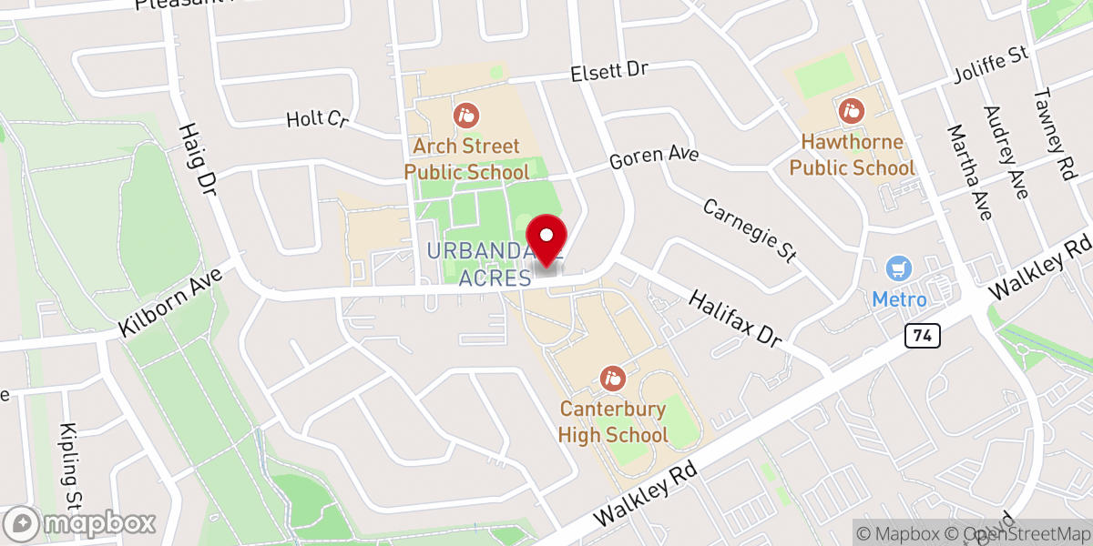 Map showing location of Primera Iglesia Bautista Hispana de Ottawa