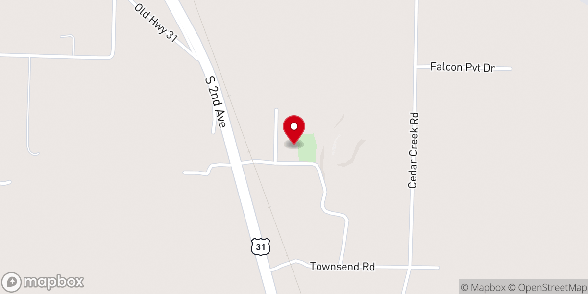 Map showing location of Cedar Creek Free Will Baptist Church