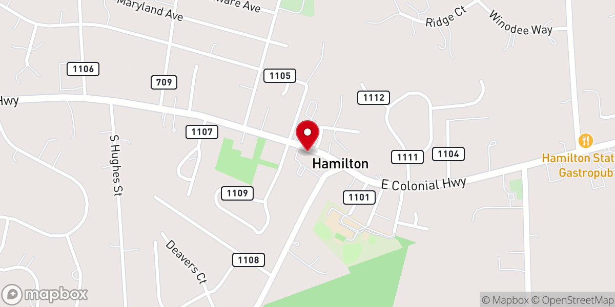 Map showing location of Hamilton Baptist Church