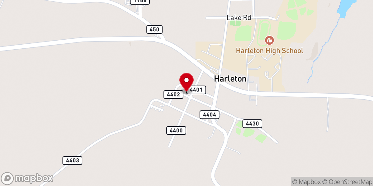Map showing location of Harleton Baptist Church