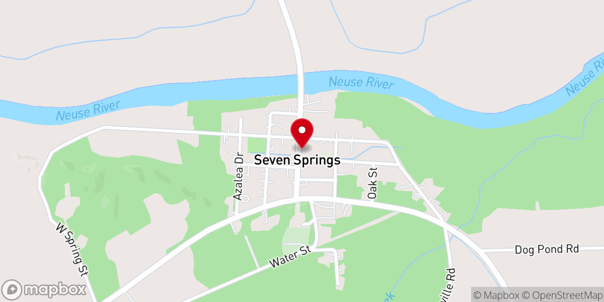 Map showing location of Seven Springs Town Hall