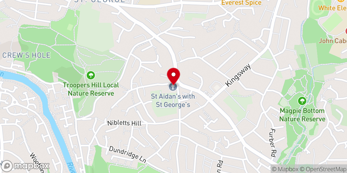 Map showing location of St Aidan with St George, King's Way Benefice