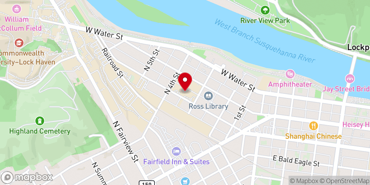 Map showing location of Lock Haven University - East Campus
