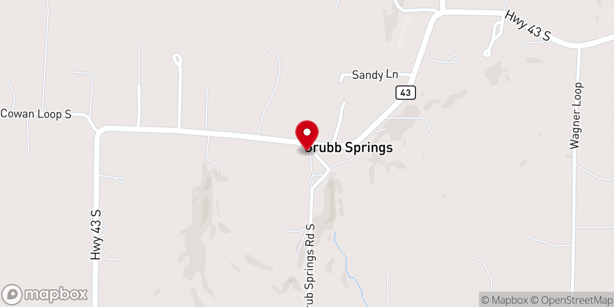 Map showing location of Grubb Springs Baptist Church