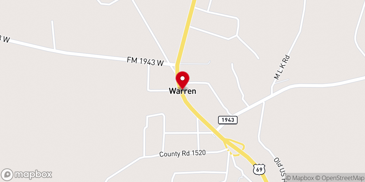 Map showing location of First Baptist Church of Warren, Tx