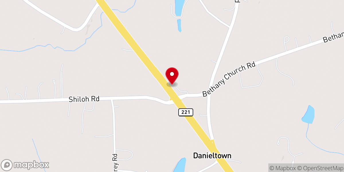 Map showing location of Danieltown Baptist Church