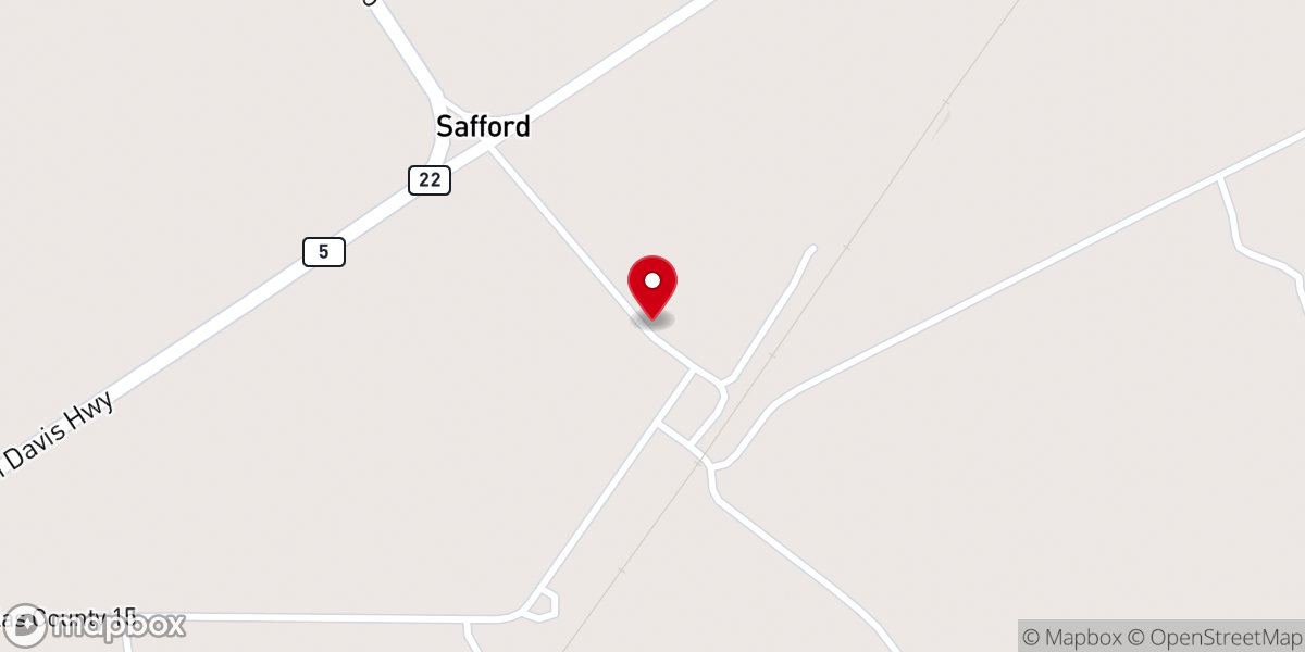 Map showing location of Safford Church