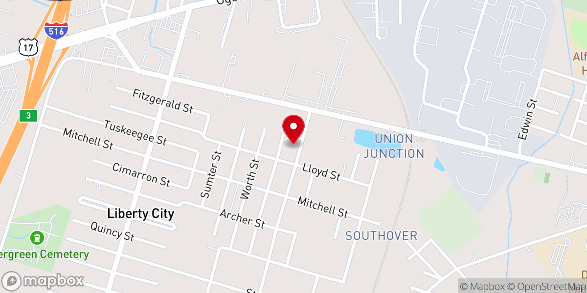 Map showing location of Owens Temple First Church