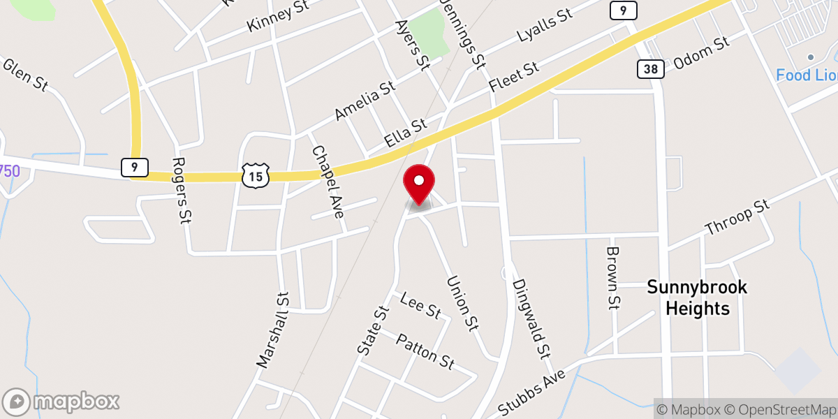 Map showing location of Bennettsville Second Baptist Church