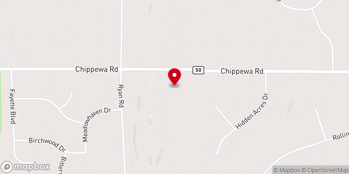 Map showing location of Chippewa Lake Baptist Church