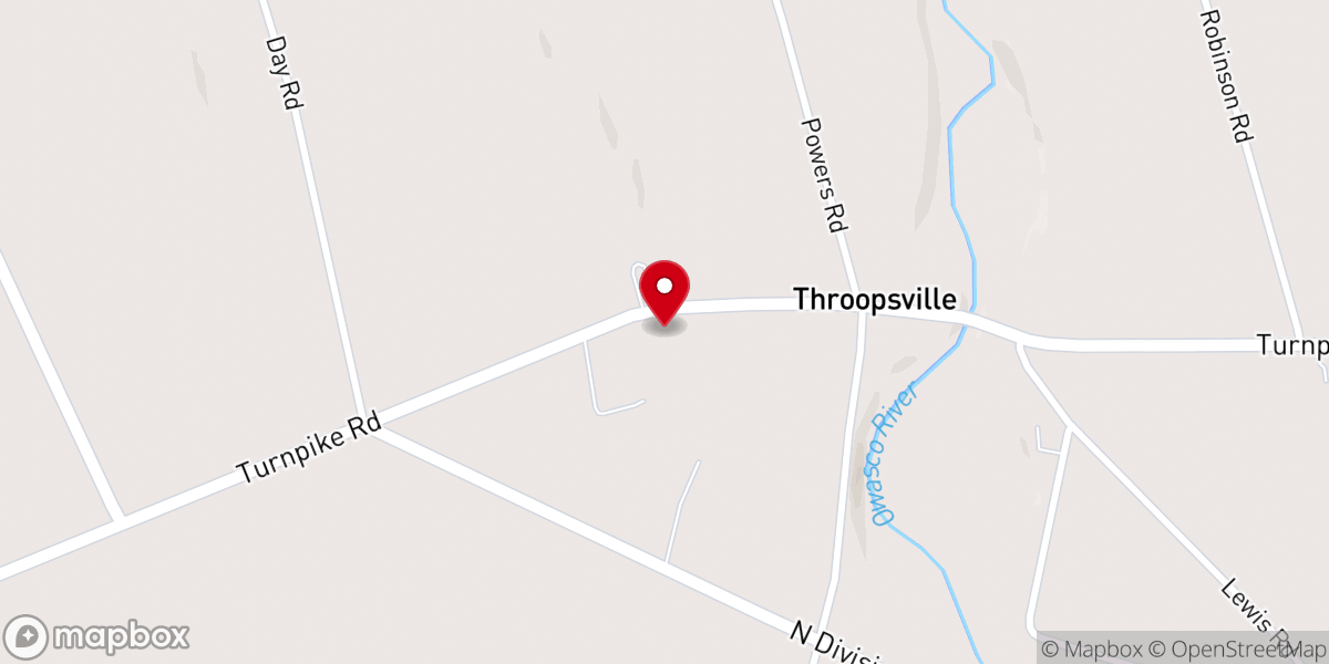 Map showing location of Throopsville Community Church
