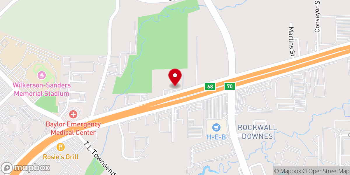 Map showing location of Iglesia Apostolica de la fe en Cristo Jesus, Fate, TX.