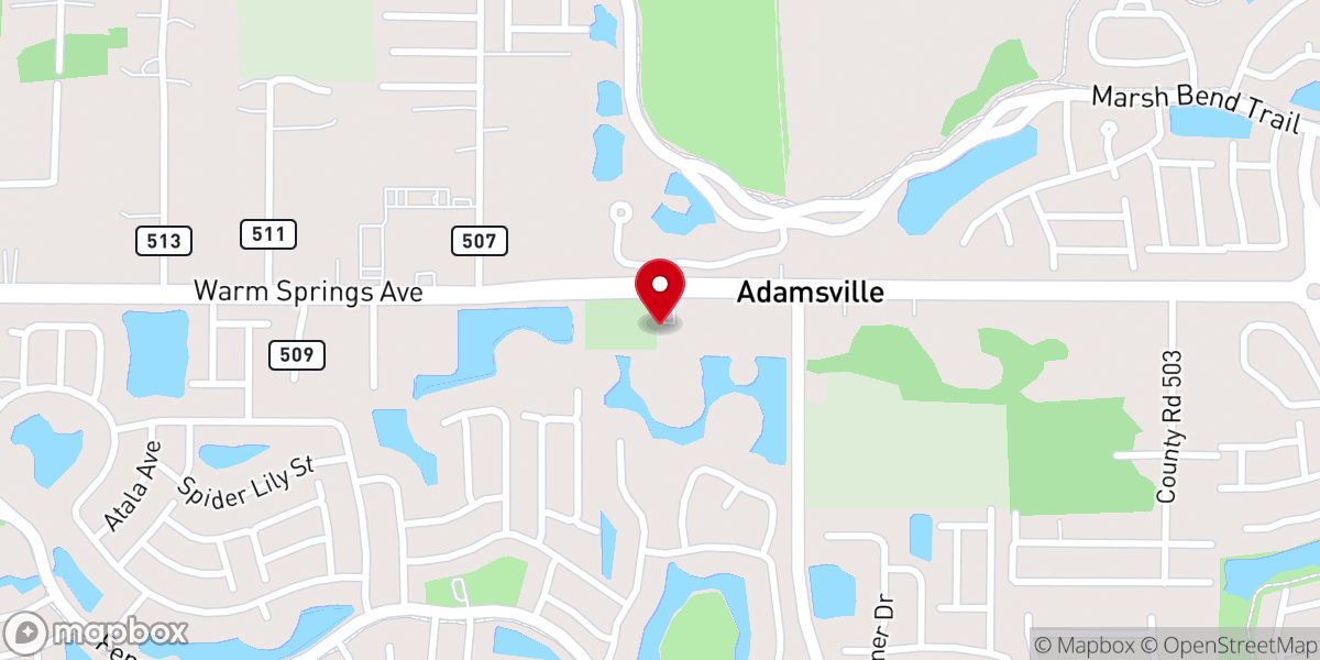 Map showing location of Adamsville Baptist Church