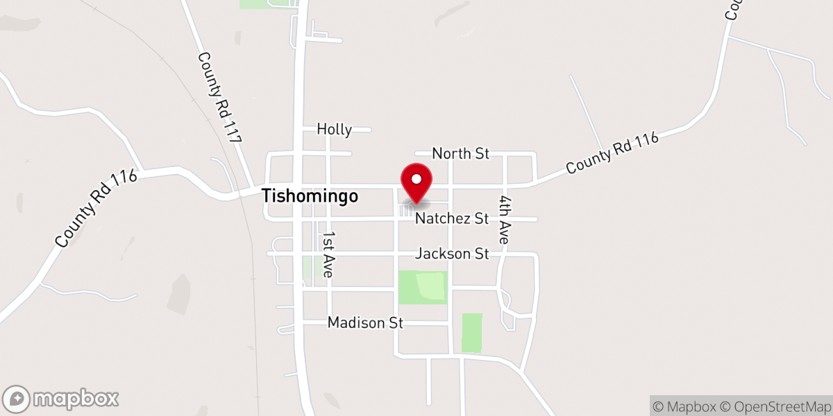 Map showing location of Tishomingo Church of Christ