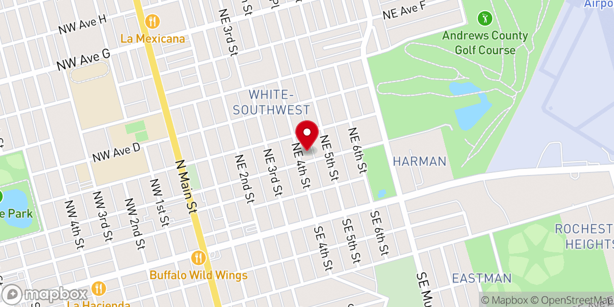 Map showing location of Primera Iglesia Bautista de Andrews