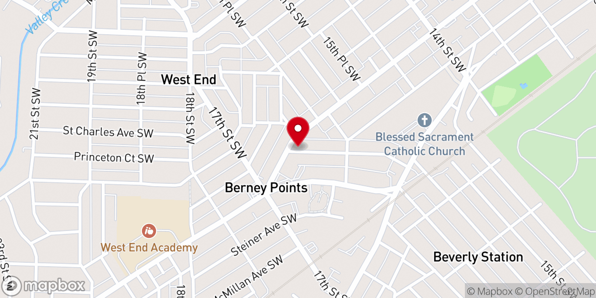 Map showing location of West End Cumberland Presbyterian Church