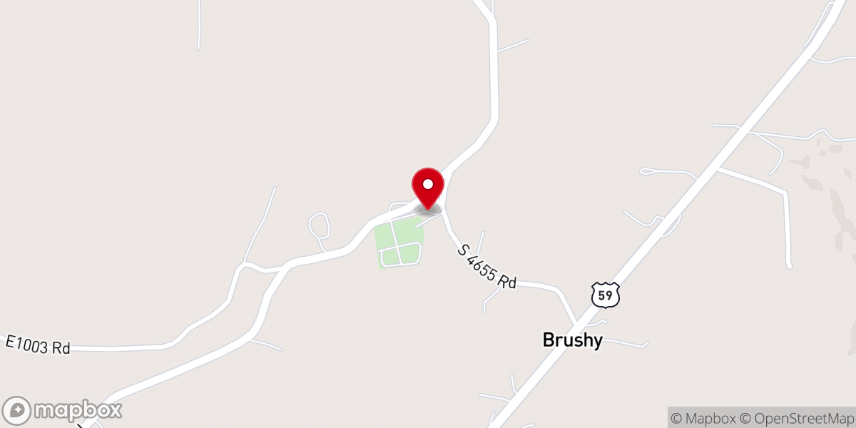Map showing location of Brushy Holiness Church
