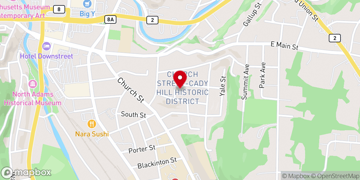 Map showing location of Church Street-Cady Hill Historic District