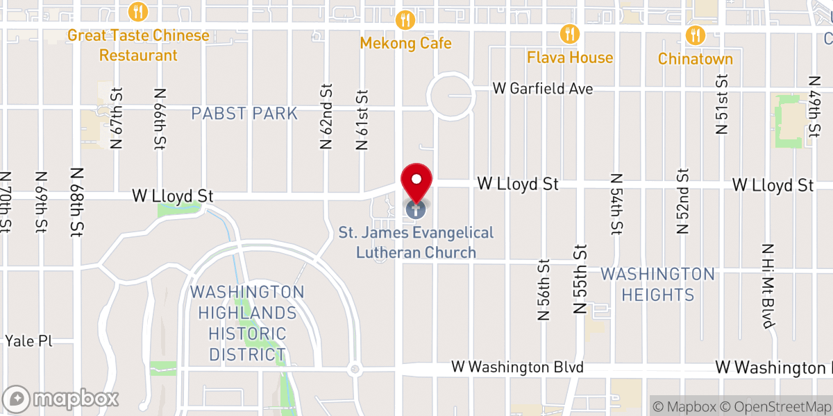 Map showing location of St. James Evangelical Lutheran Church