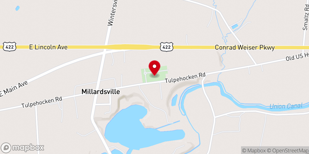Map showing location of Tulpehocken Trinity Church