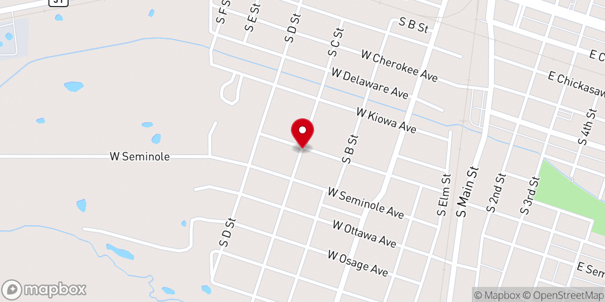 Map showing location of Hillcrest Baptist Church