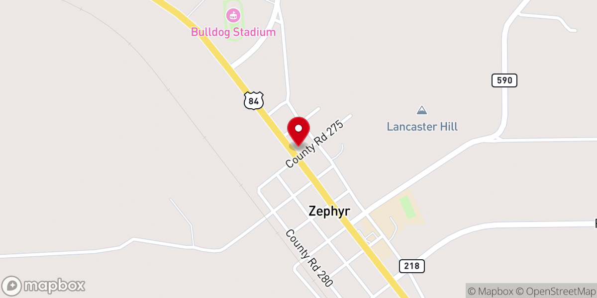 Map showing location of Zephyr Baptist Church