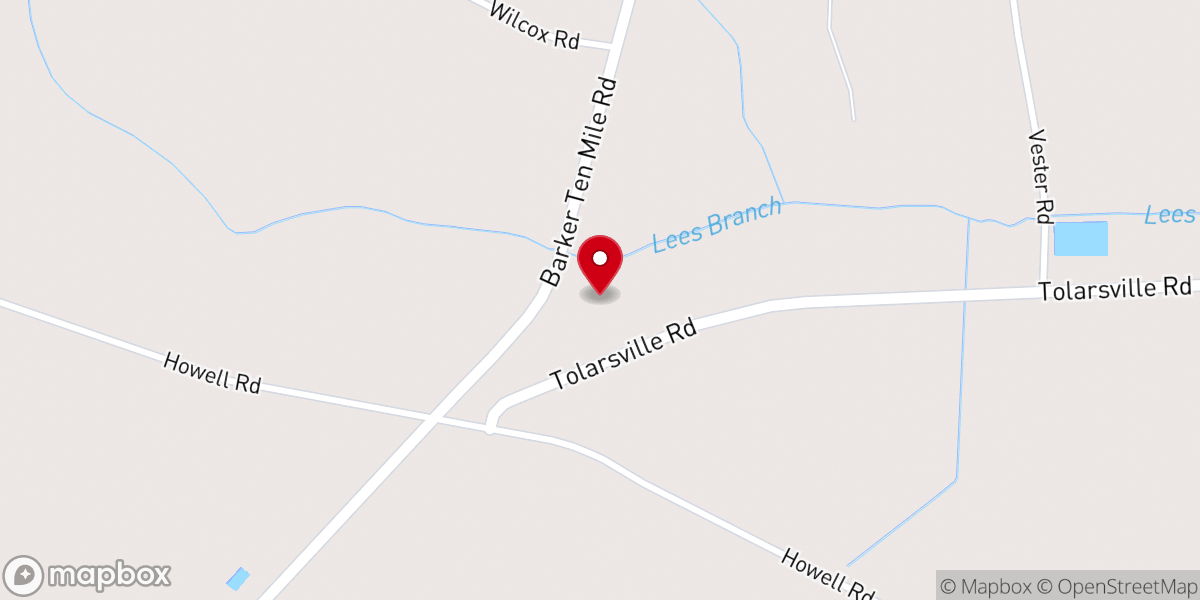 Map showing location of Ten Mile Baptist Church
