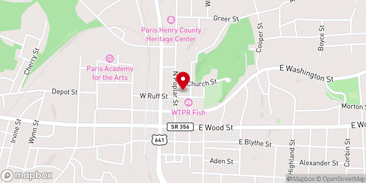Map showing location of Paris First Baptist Church
