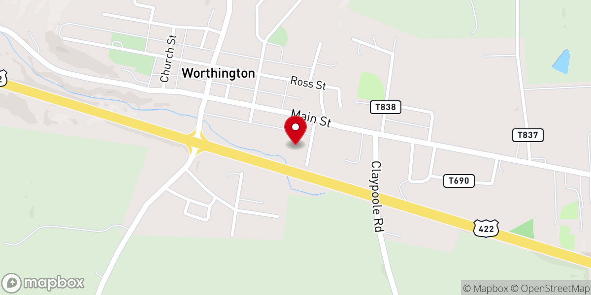 Map showing location of Worthington Presbyterian Church
