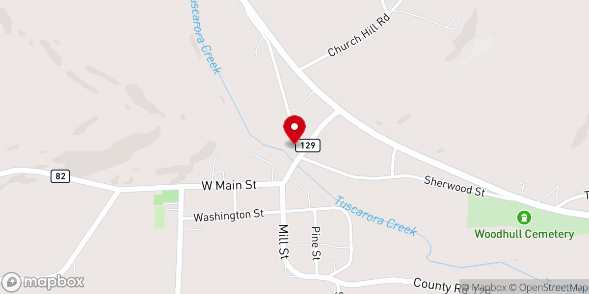 Map showing location of Woodhull Community Church Food Pantry - Food Distribution Center