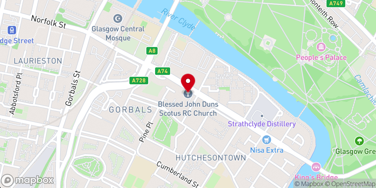 Map showing location of Blessed John Duns Scotus RC Church