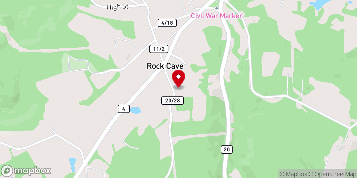 Map showing location of Rock Cave Baptist Church
